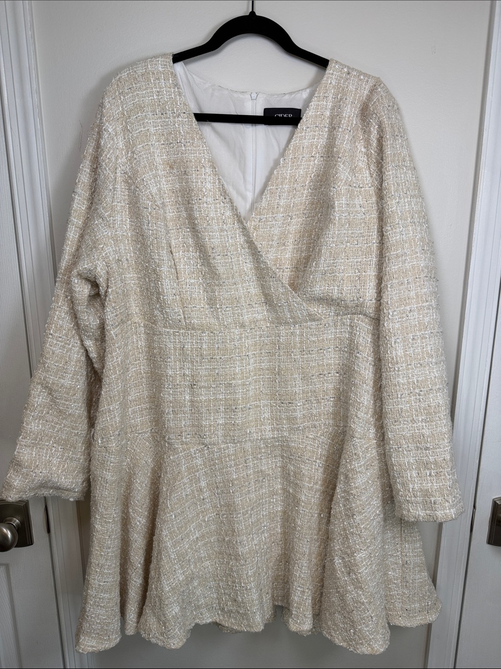Cider Cream Tweed Long-Sleeve Fit & Flare Dress 2xl Old money bridal luxury